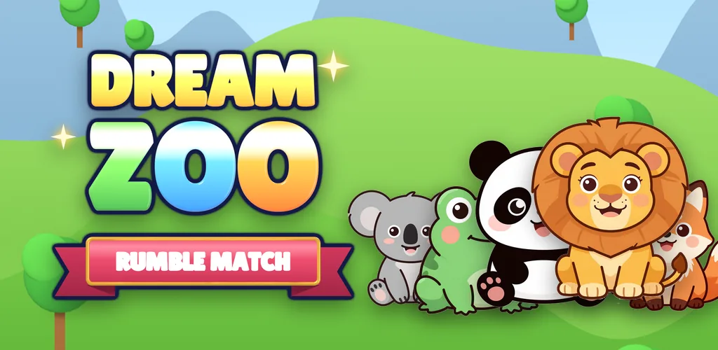 Dream Zoo: Rumble Match artwork with the lion, panda, koala, frog and fox